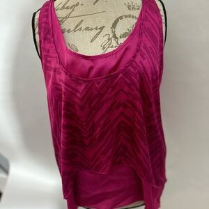 LC Lauren Conrad Layered Chevron Satin-Trim Tank in Magenta